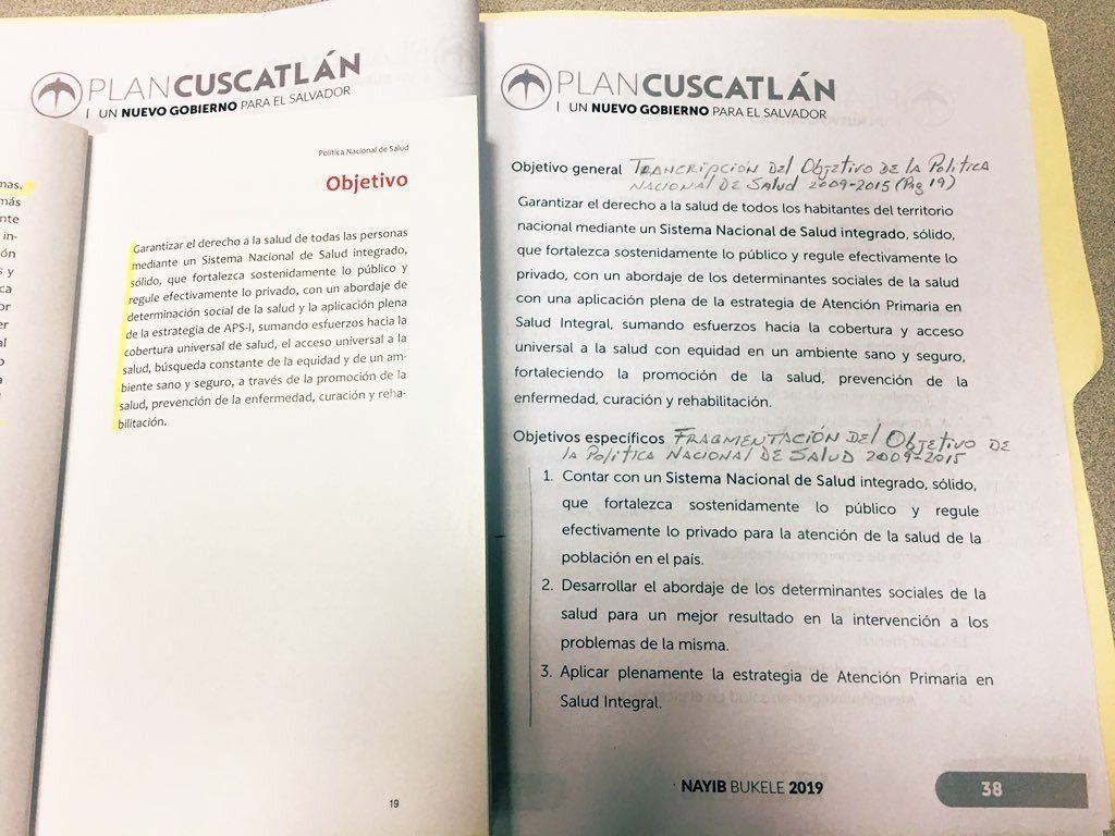 Salud pide a la Fiscalía investigar plagio en plan de Gobierno de Bukele