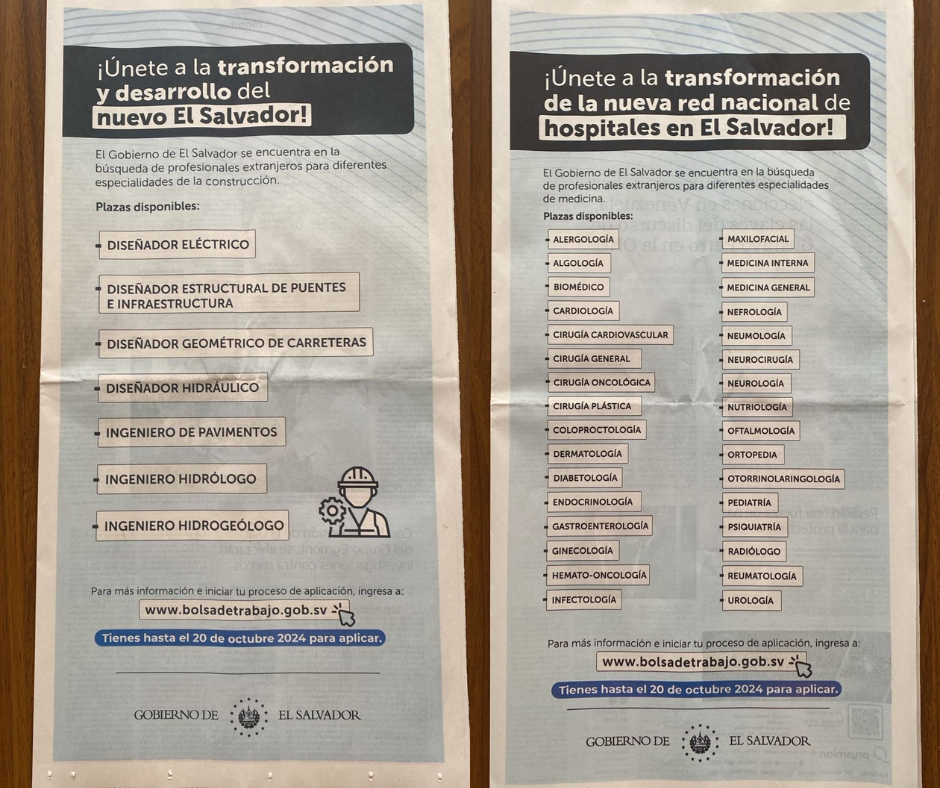 Gobierno de El Salvador busca médicos en Colombia mientras ignora crisis laboral de médicos locales